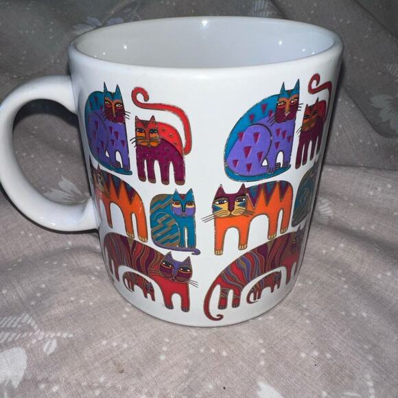 Vintage Laurel Burch Fantastic Felines 1988 Cat Coffee Mug Tea Cup Japan Retro - Picture 1 of 6